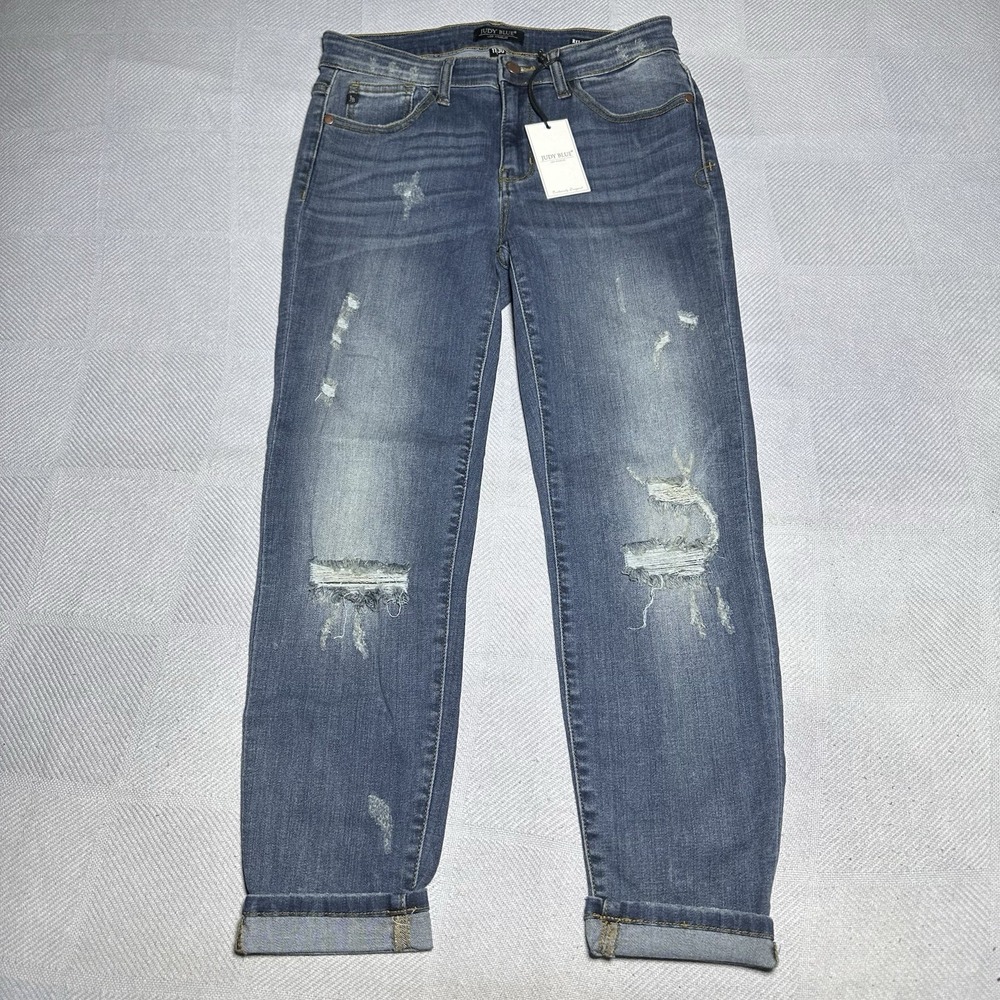 NEW Judy Blue Relaxed Fit Jeans Women's Size 11/30 Distressed Stretch Denim NWT